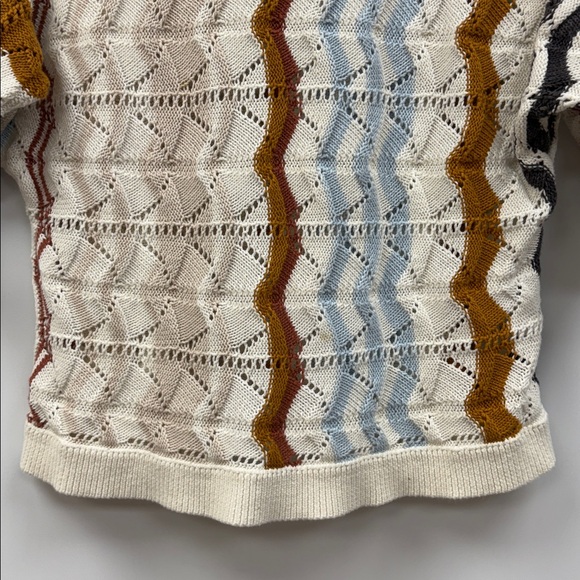 Garnet Hill Chevron Striped Pointelle Knit Pullover Sweater Cream Small - Picture 4 of 9